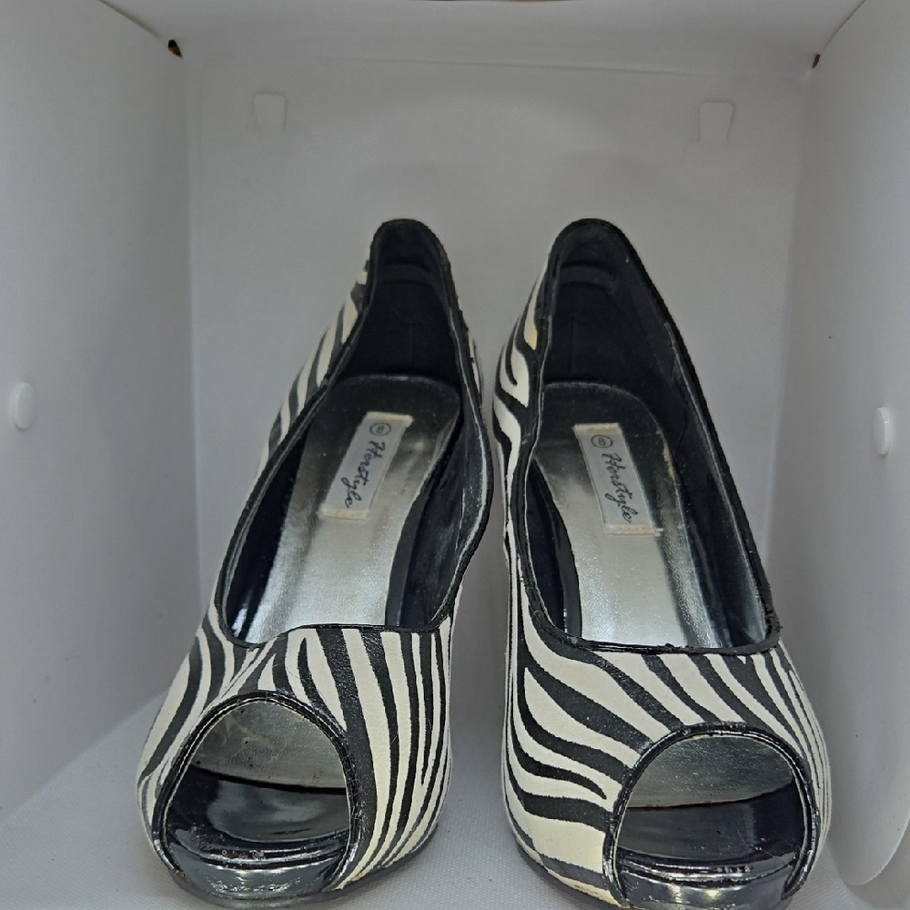 Herstyle Black and White Zebra Print Heels